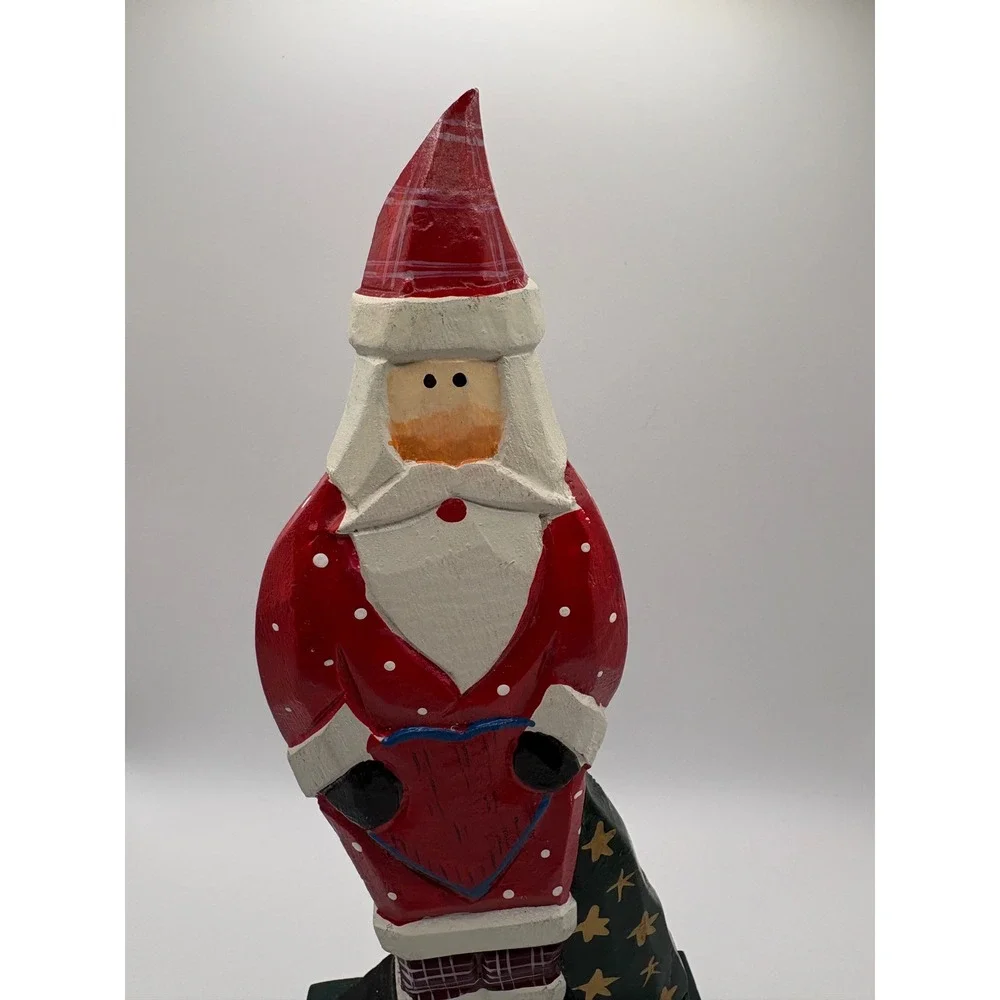 Vintage Midwest of Cannon Falls Folk Art Santa Figurine Resin Faux Wood Heart